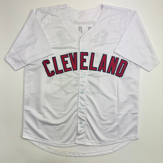 Autographed/Signed Bob Feller Cleveland White Baseball Jersey JSA COA