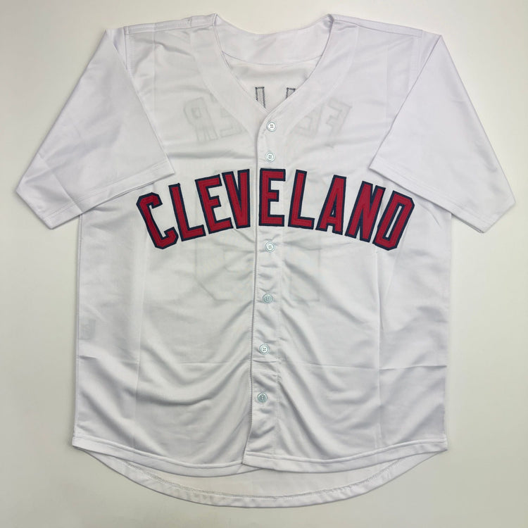 Autographed/Signed Bob Feller Cleveland White Baseball Jersey JSA COA