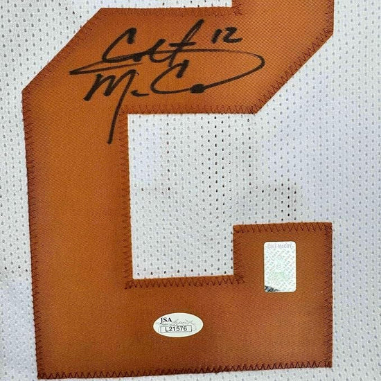 Framed Autographed/Signed Colt McCoy 35x39 Texas White College Football Jersey JSA COA