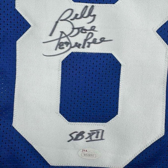 Framed Autographed/Signed Billy Joe DuPree 35x39 SB XII Dallas Blue Football Jersey JSA COA