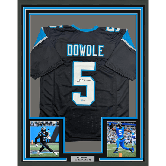 Framed Autographed/Signed 35x39 Rico Dowdle Carolina Black Football Jersey Beckett BAS COA