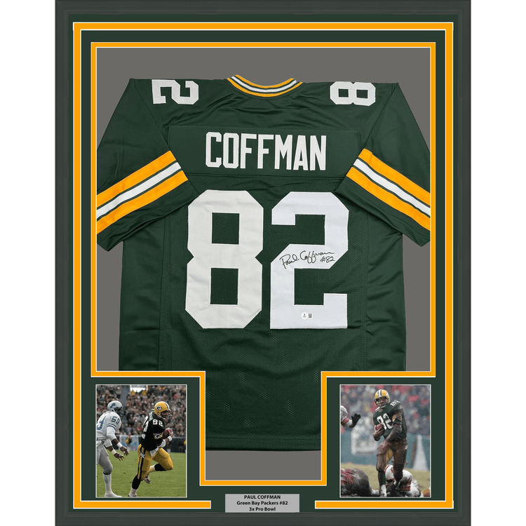 Framed Autographed/Signed Paul Coffman 35x39 Green Bay Green Football Jersey Beckett BAS COA