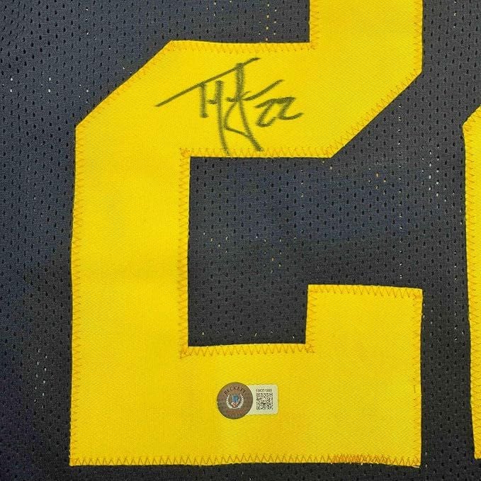 Framed Autographed/Signed Ty Law 35x39 Michigan Blue College Football Jersey Beckett BAS COA