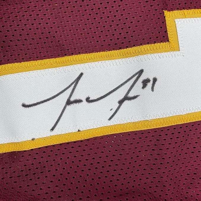 Framed Autographed/Signed Jonathan Jones 35x39 Washington Maroon Football Jersey JSA COA