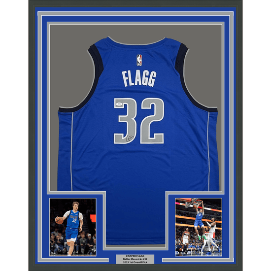 Framed Autographed/Signed Cooper Flagg 35x39 Dallas Mavericks Royal Blue Authentic Basketball Jersey PSA/DNA COA
