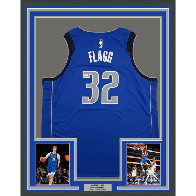 Framed Autographed/Signed Cooper Flagg 35x39 Dallas Mavericks Royal Blue Authentic Basketball Jersey PSA/DNA COA