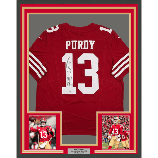 Framed Autographed/Signed Brock Purdy 35x39 San Francisco 49ers Red Authentic Football Jersey Fanatics COA