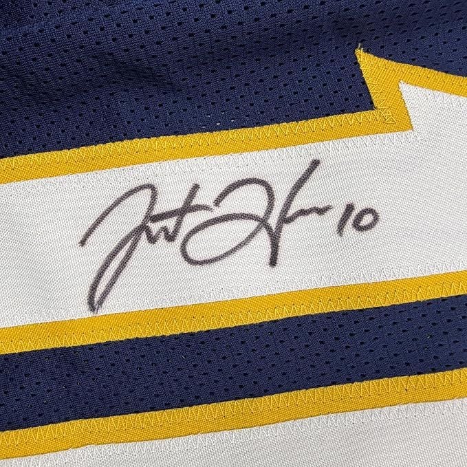 Framed Autographed/Signed Justin Herbert 35x39 Los Angeles San Diego Navy Blue Football Jersey Beckett BAS COA