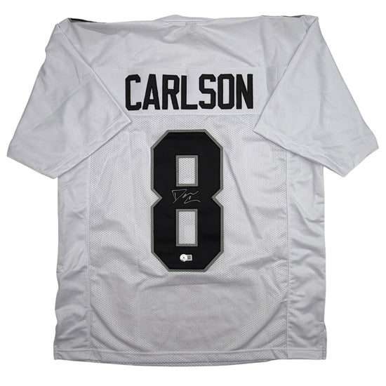 Autographed/Signed Daniel Carlson Las Vegas White Football Jersey Beckett BAS COA