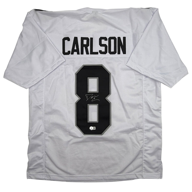 Autographed/Signed Daniel Carlson Las Vegas White Football Jersey Beckett BAS COA