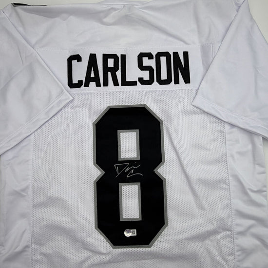 Autographed/Signed Daniel Carlson Las Vegas White Football Jersey Beckett BAS COA