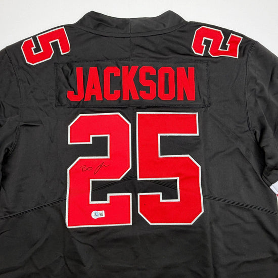 Autographed/Signed Lamar Bo Jackson Ohio State Black College Football Jersey Beckett BAS COA