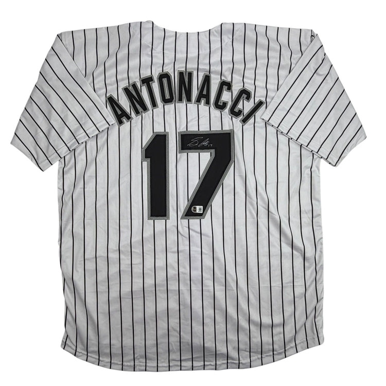 Autographed/Signed Sam Antonacci Chicago Pinstripe Baseball Jersey Beckett BAS COA
