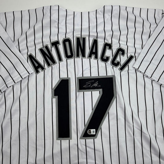 Autographed/Signed Sam Antonacci Chicago Pinstripe Baseball Jersey Beckett BAS COA