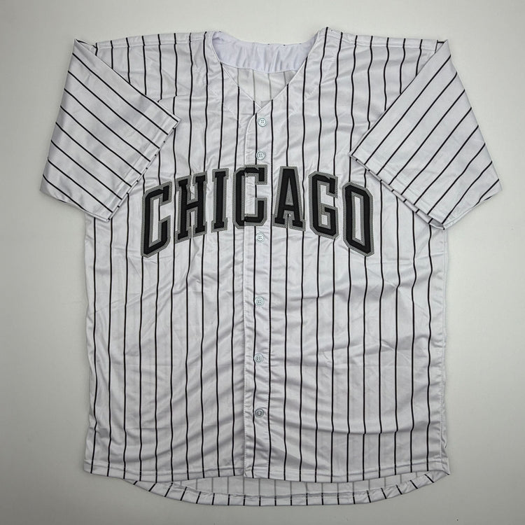 Autographed/Signed Sam Antonacci Chicago Pinstripe Baseball Jersey Beckett BAS COA