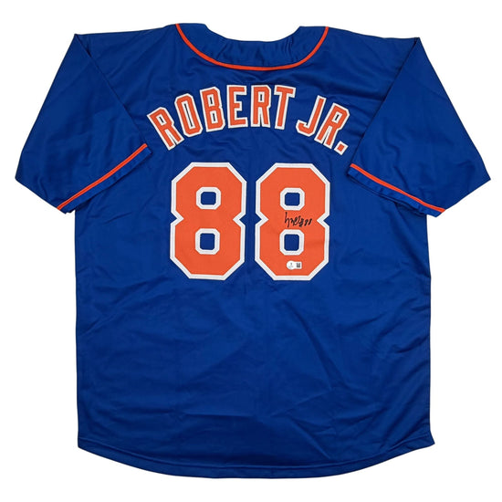 Autographed/Signed Luis Robert Jr. New York Blue Baseball Jersey Beckett BAS COA