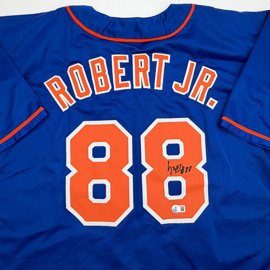 Autographed/Signed Luis Robert Jr. New York Blue Baseball Jersey Beckett BAS COA