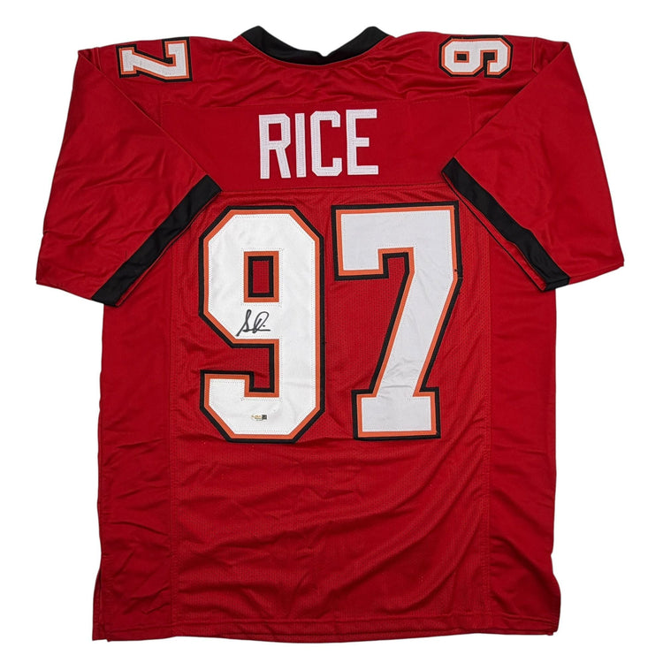 Autographed/Signed Simeon Rice Tampa Bay Red Football Jersey JSA COA