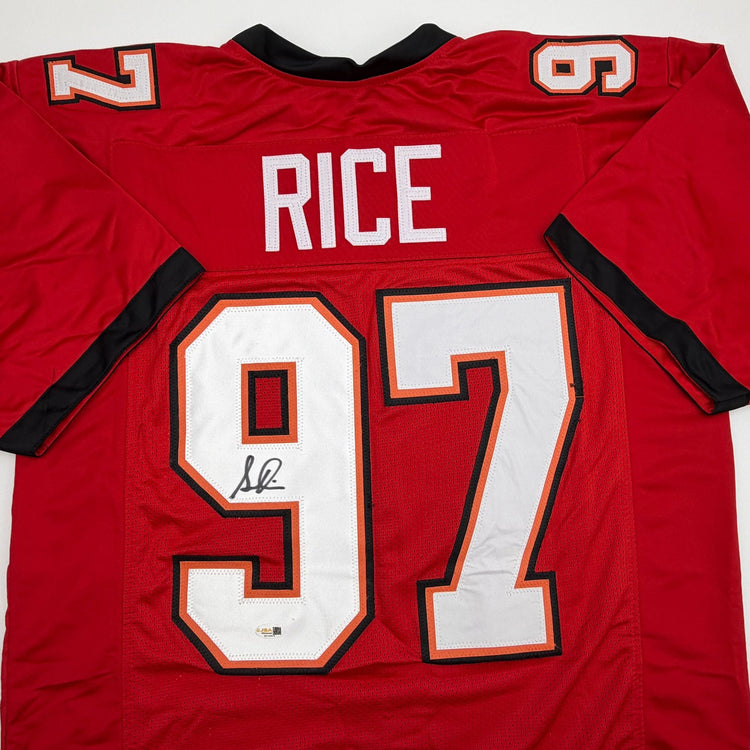 Autographed/Signed Simeon Rice Tampa Bay Red Football Jersey JSA COA