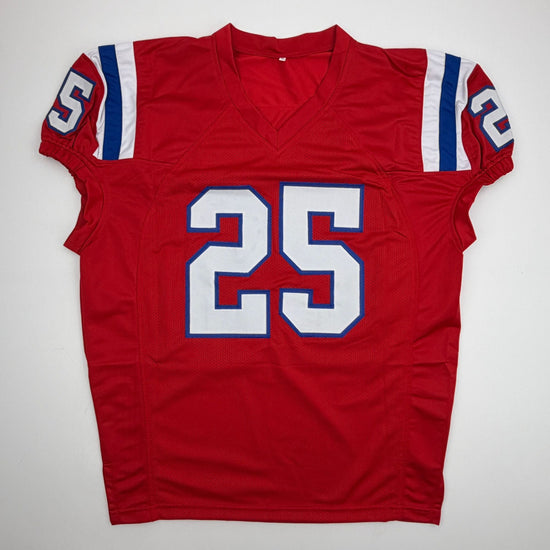 Autographed/Signed Marcus Jones New England Red Pro Cut Football Jersey Beckett BAS COA