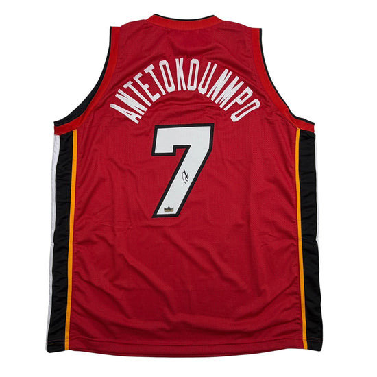 Facsimile Autographed Giannis Antetokounmpo Miami Red Reprint Laser Auto Basketball Jersey Size Men's XL