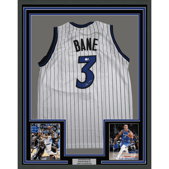 Framed Autographed/Signed Desmond Bane 35x39 Orlando White Pinstripe Basketball Jersey Beckett BAS COA