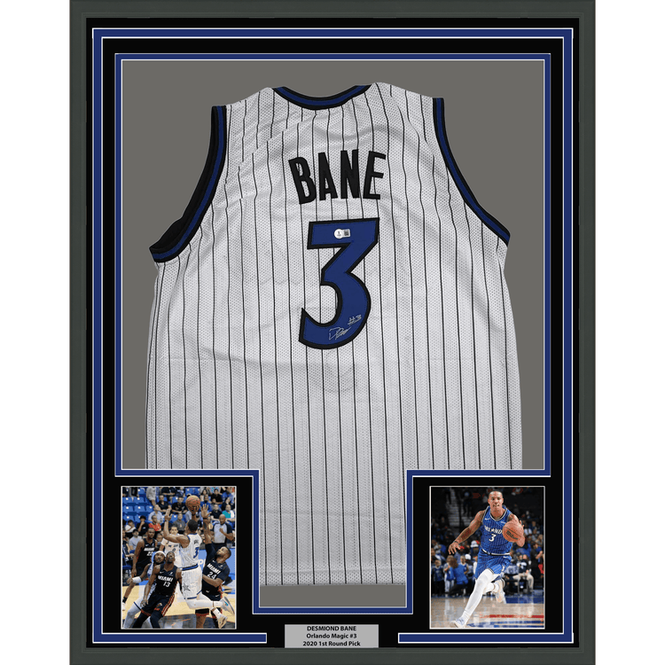Framed Autographed/Signed Desmond Bane 35x39 Orlando White Pinstripe Basketball Jersey Beckett BAS COA