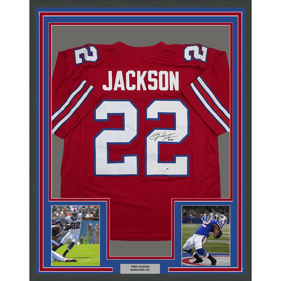 Framed Autographed/Signed Fred Jackson 35x39 Buffalo Red Football Jersey JSA COA