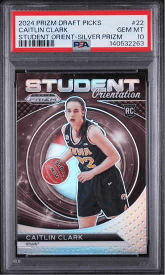 Graded 2024 Panini Prizm Draft Picks Caitlin Clark #22 Student Orientation Silver Prizm Rookie RC Basketball Card PSA 10 Gem Mint