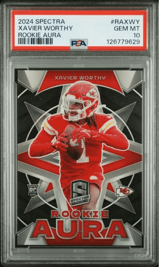 Graded 2024 Panini Spectra Xavier Worthy #RAXWY Rookie Aura /125 Rookie RC Football Card PSA 10 Gem Mint