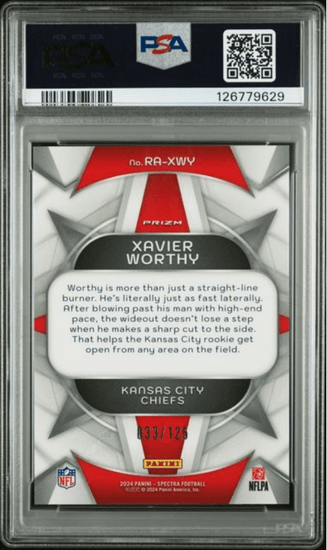 Graded 2024 Panini Spectra Xavier Worthy #RAXWY Rookie Aura /125 Rookie RC Football Card PSA 10 Gem Mint