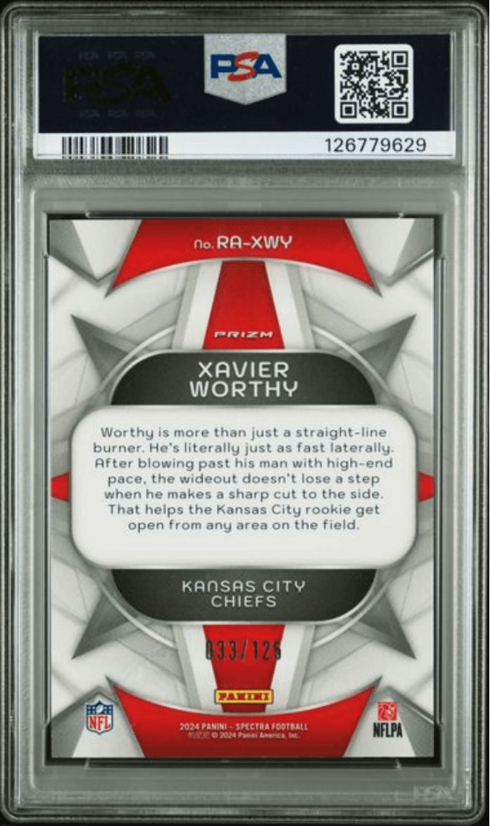 Graded 2024 Panini Spectra Xavier Worthy #RAXWY Rookie Aura /125 Rookie RC Football Card PSA 10 Gem Mint