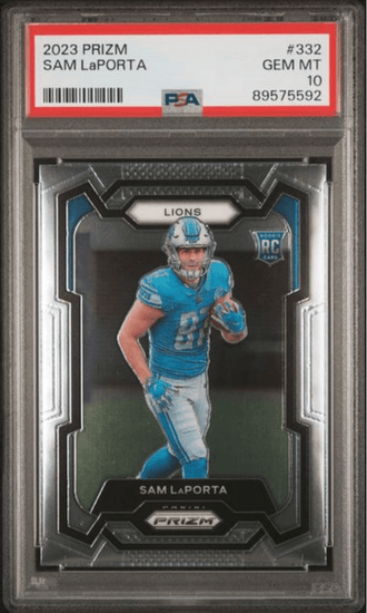 Graded 2023 Panini Prizm Sam LaPorta #332 Rookie RC Football Card PSA 10 Gem Mint