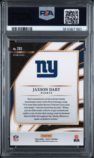 Graded 2025 Panini Select Jaxson Dart #293 Rookie RC Football Card PSA 10 Gem Mint