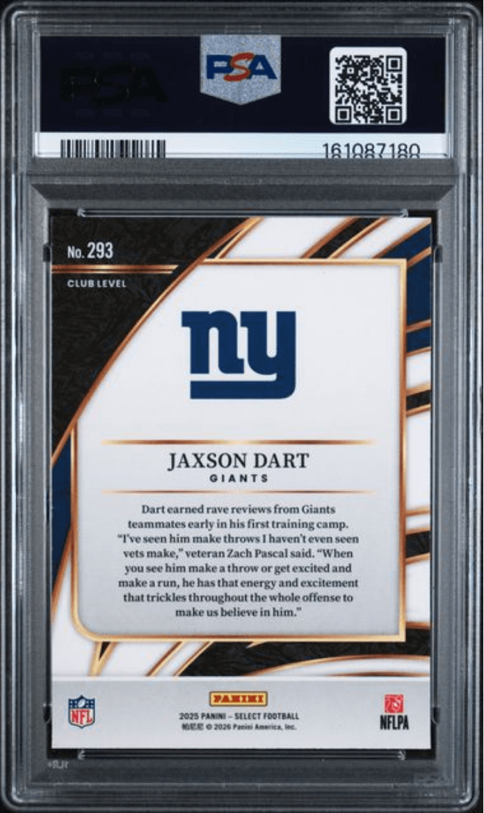 Graded 2025 Panini Select Jaxson Dart #293 Rookie RC Football Card PSA 10 Gem Mint