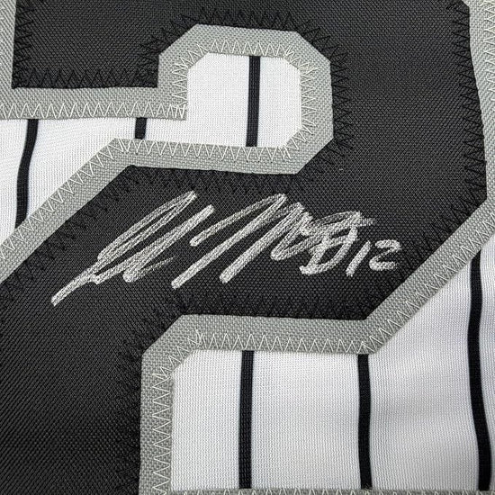 Framed Autographed/Signed Colson Montgomery 35x39 Chicago Pinstripe Baseball Jersey Beckett BAS COA