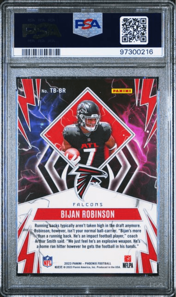 Graded 2023 Panini Phoenix Bijan Robinson #TBBR Thunderbirds Rookie RC Football Card PSA 10 Gem Mint