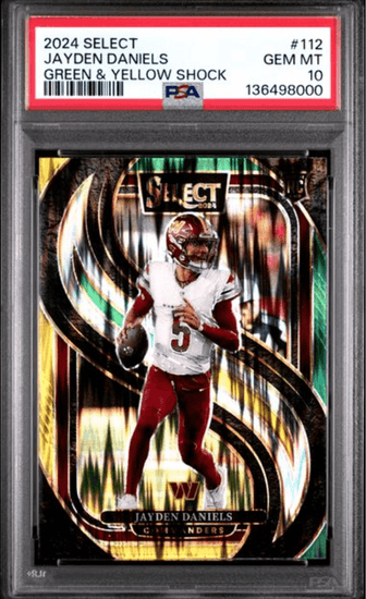Graded 2024 Panini Select Jayden Daniels #112 Green & Yellow Shock Rookie RC Football Card PSA 10 Gem Mint