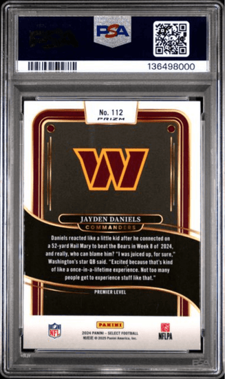 Graded 2024 Panini Select Jayden Daniels #112 Green & Yellow Shock Rookie RC Football Card PSA 10 Gem Mint