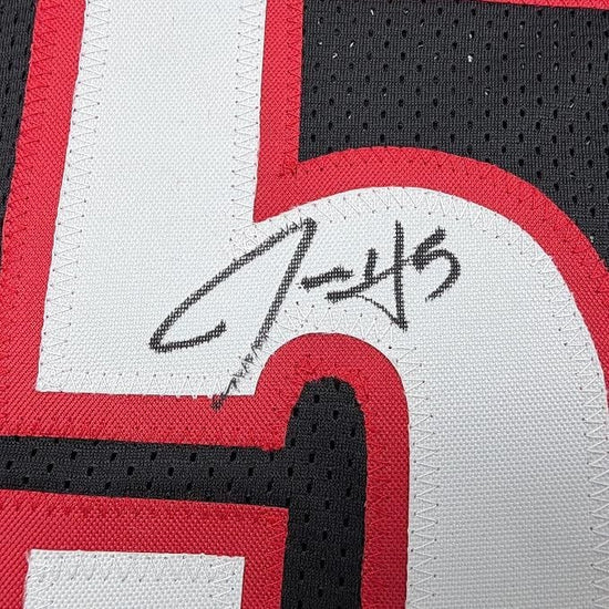 Framed Autographed/Signed Jrue Holiday 35x39 Portland Black Basketball Jersey Beckett BAS COA