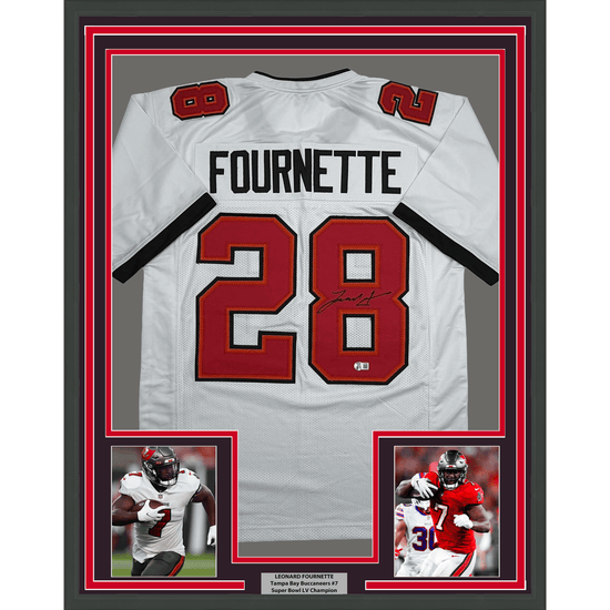 Framed Autographed/Signed Leonard Fournette 35x39 Tampa Bay White Football Jersey Beckett BAS COA