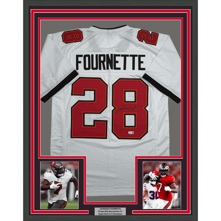 Framed Autographed/Signed Leonard Fournette 35x39 Tampa Bay White Football Jersey Beckett BAS COA