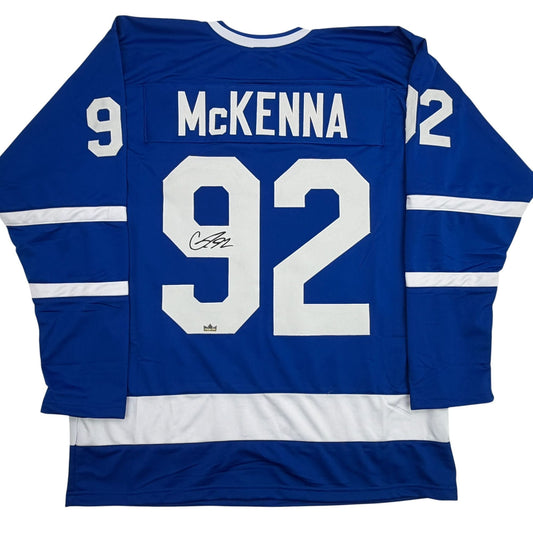 Facsimile Autographed Gavin McKenna Toronto Blue Reprint Laser Auto Hockey Jersey Size Men's XL