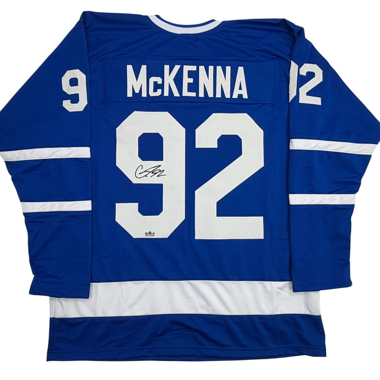 Facsimile Autographed Gavin McKenna Toronto Blue Reprint Laser Auto Hockey Jersey Size Men's XL