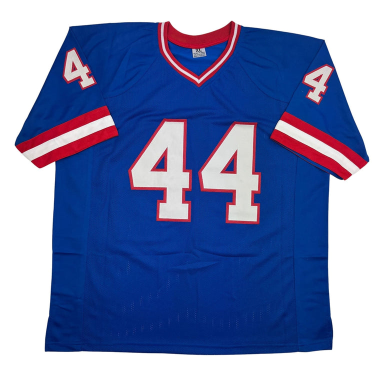 Autographed/Signed Cam Skattebo New York Blue Retro Football Jersey Beckett BAS COA