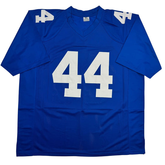 Autographed/Signed Cam Skattebo New York Blue Football Jersey Beckett BAS COA