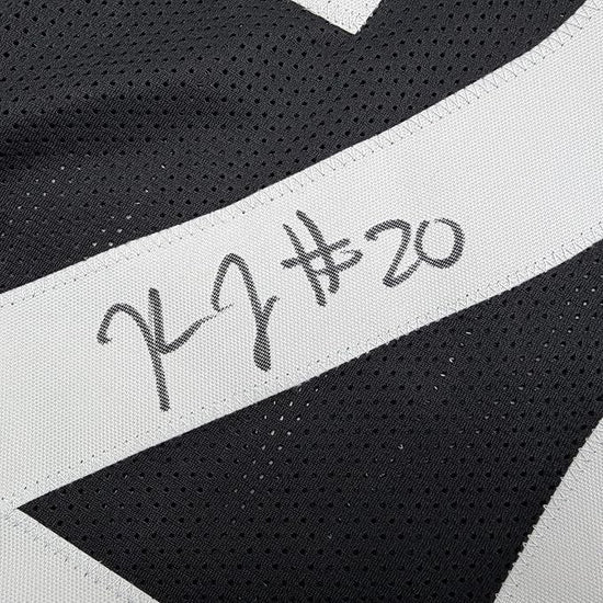 Framed Autographed/Signed Kaleb Johnson 35x39 Pittsburgh Black Football Jersey Beckett BAS COA