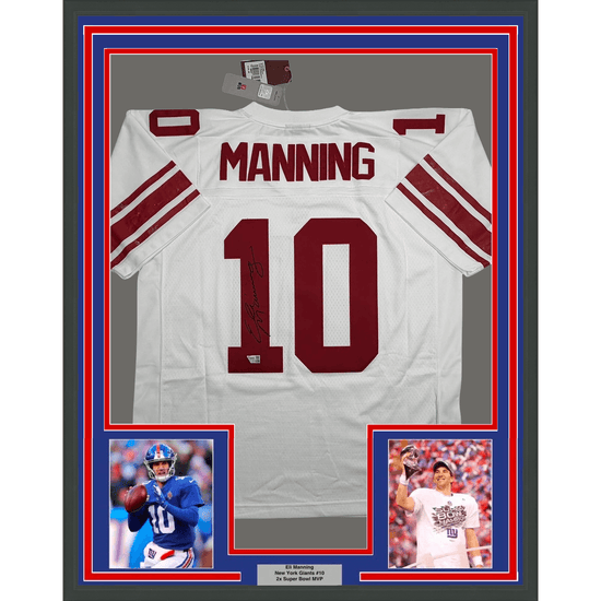 Framed Autographed/Signed Eli Manning 35x39 New York Giants White Mitchell & Ness Authentic Football Jersey Fanatics COA