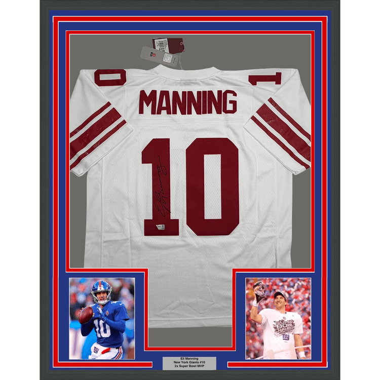 Framed Autographed/Signed Eli Manning 35x39 New York Giants White Mitchell & Ness Authentic Football Jersey Fanatics COA