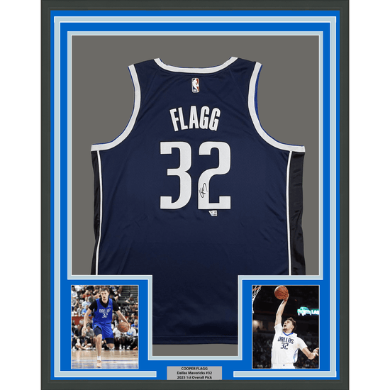 Framed Autographed/Signed Cooper Flagg 35x39 Dallas Mavericks Navy Blue Authentic Basketball Jersey Fanatics COA